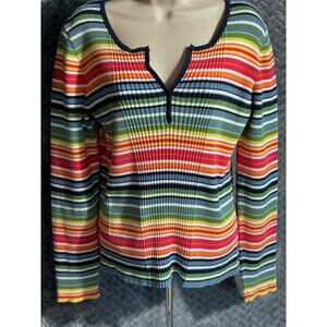 Jones New York Multi Color Ribbed Knit Pullover Size XL Retro Hippie Casual Boho
